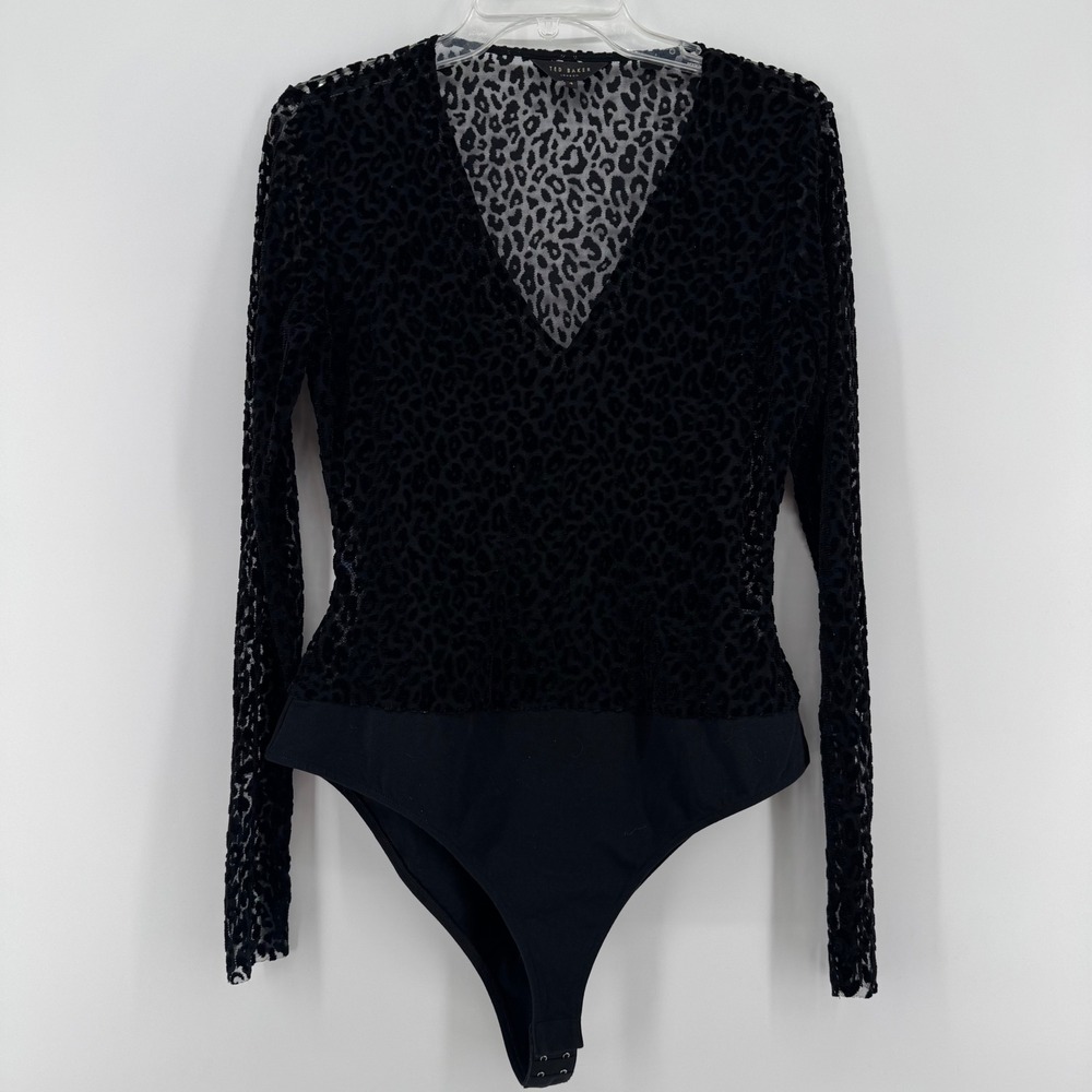 Ted Baker London Darcina Animal Texture Bodysuit Burnout Velvet Sheer Size 4